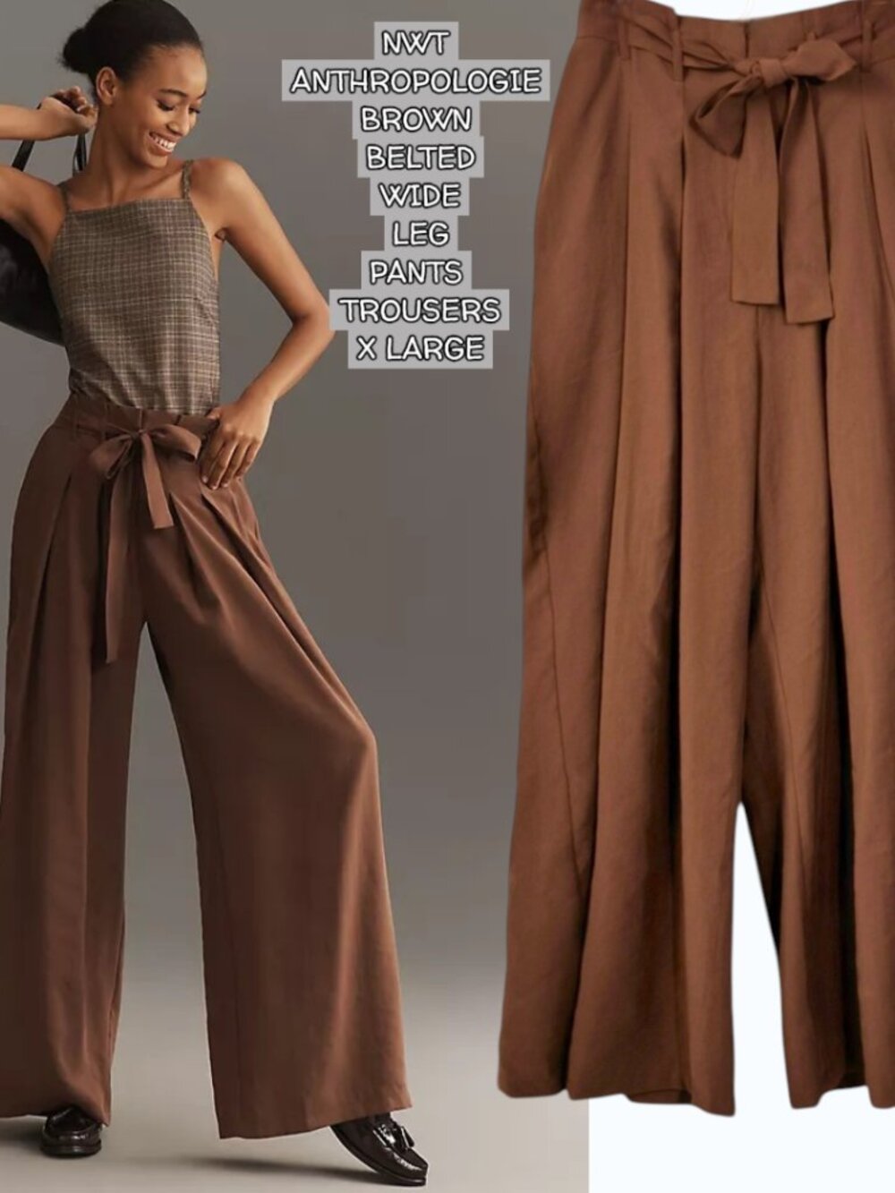 ✨ NWT Anthropologie Belted Wide-Leg Paper Bag Trousers XLARGE
